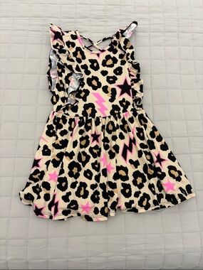 Kids Beige Leopard Print Dress with Pink Stars - Youth Summer Dress